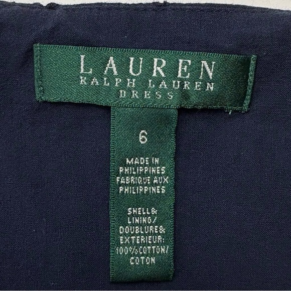 Lauren Ralph Lauren Sleeveless Eyelet Fit & Flare Dress Size 6 Navy Blue Lined - Picture 8 of 9